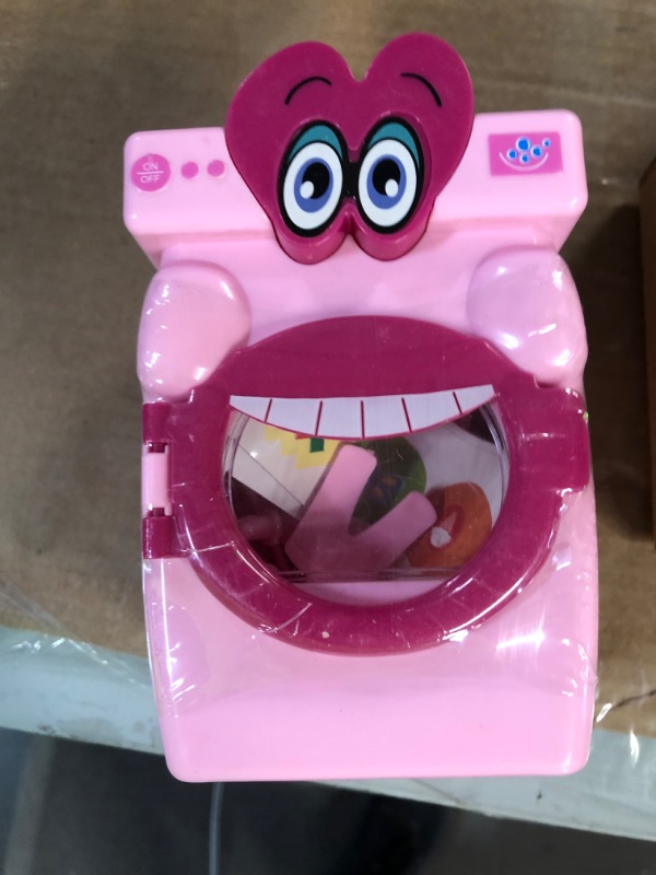 Photo 2 of (FACTORY SEALED) Children's Mini Washing Machine Toy Manual Roller Toy Electric Girl Play House with Clothes, Detergent (Pink Washing Machine)