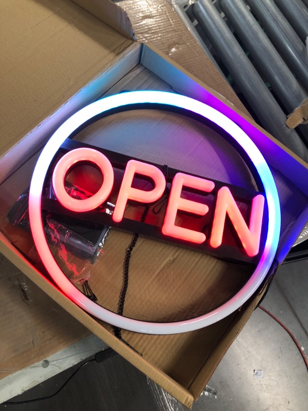 Photo 2 of Open Signs for Business,LED Neon Open Sign,16 inch Dynamic Multicolored Lighted Sign for Restaurants Offices Retail Shops Window Storefronts,12V/2A Power Supply,with ON/OFF Switch (Multicolor)