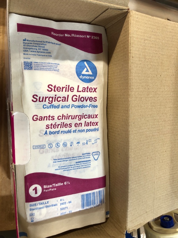 Photo 2 of Dynarex Sterile Disposable Latex Surgical Gloves, Powder-Free and Sterile, Packaged in Pairs, Professional Medical and Healthcare Use, Veterinary Clinic, Bisque, Size 6.5, 1 Box of 50 Pairs of Gloves