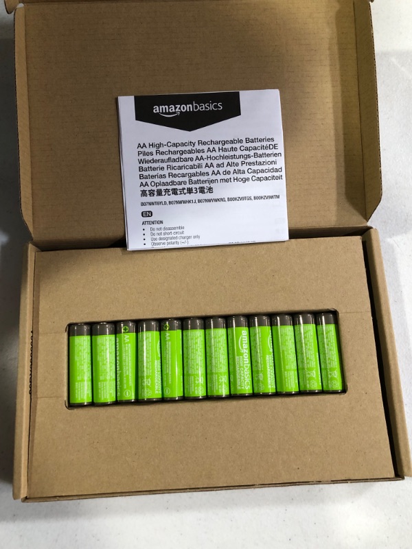 Photo 2 of Amazon Basics 12-Pack Rechargeable AA NiMH High-Capacity Batteries, 2400 mAh, Recharge up to 400x Times, Pre-Charged 12 Count