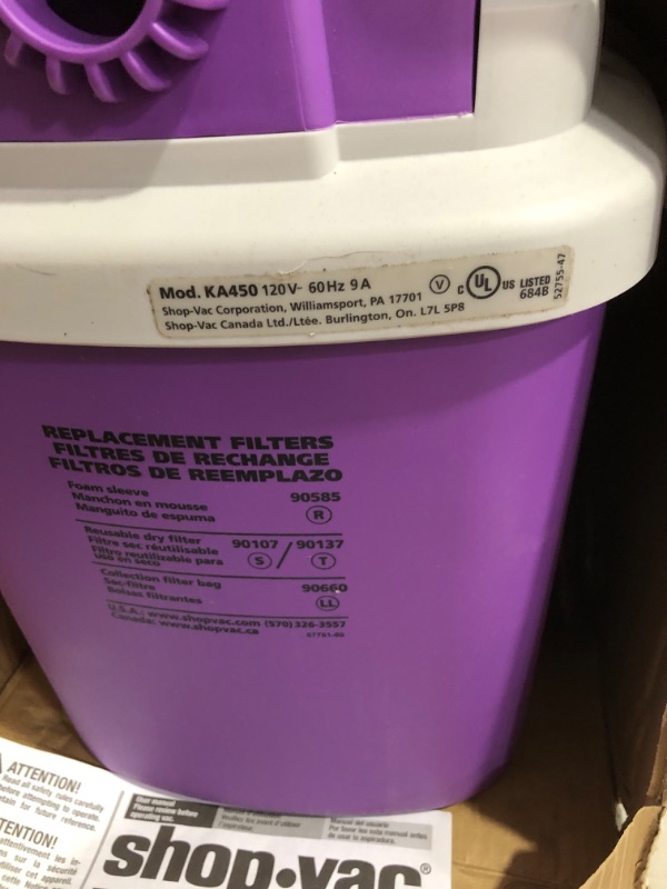 Photo 3 of **SEE NOTES**
Shop-Vac 5895400 4.5-Peak Horsepower AllAround EZ Series Wet/Dry Vacuum - 13.6"L x 12.6"W x 20.25"H