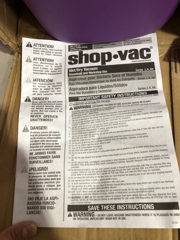 Photo 4 of **SEE NOTES**
Shop-Vac 5895400 4.5-Peak Horsepower AllAround EZ Series Wet/Dry Vacuum - 13.6"L x 12.6"W x 20.25"H