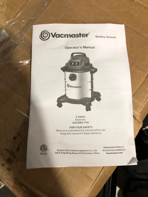 Photo 7 of Vacmaster Stainless Steel Wet Dry Shop Vacuum 5 Gal 4 Peak HP 1-1/4 Inch Hose Red VOC508S 1101
