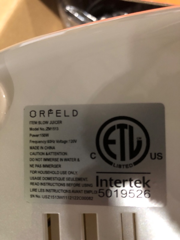Photo 4 of * tested * turns on* unable to test further *
Cold Press Juicer, ORFELD Slow Masticating Juicer Machine Easy to Clean with High Juice Yield & Pure Juice Taste, 