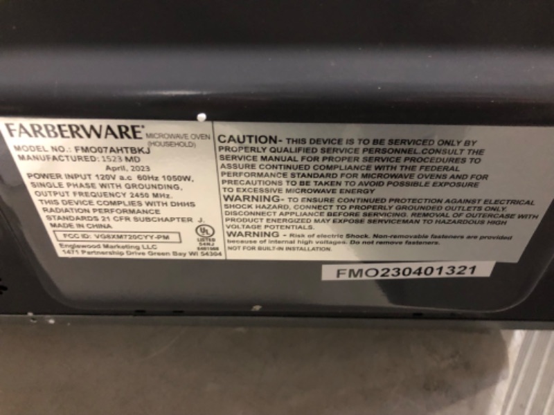 Photo 1 of ***DAMAGED - SEE NOTES***
Farberware Classic FMO07AHTBKJ 0.7 Cu. Ft. 700-Watt Microwave Oven