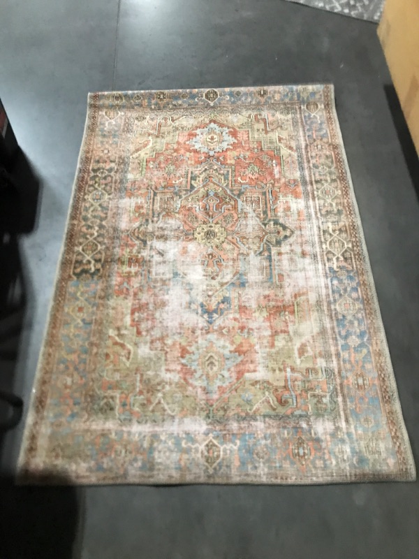 Photo 2 of *USED* Loloi II Loren Collection LQ-15 Terracotta / Sky, Traditional 3'-6" x 5'-6" Accent Rug 3 ft 6 in x 5 ft 6 in Terracotta / Sky