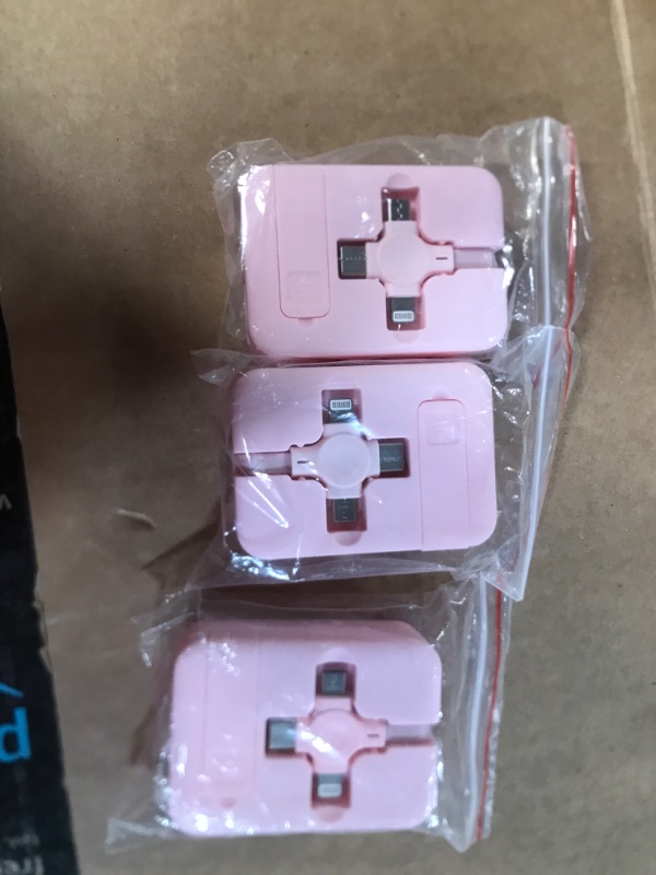 Photo 2 of (set of 3) Three in One Charging Cable Roll, 3 in 1 Retractable Charging Cable, for IP/Type-C/Micro-USB Compatible (Pink)