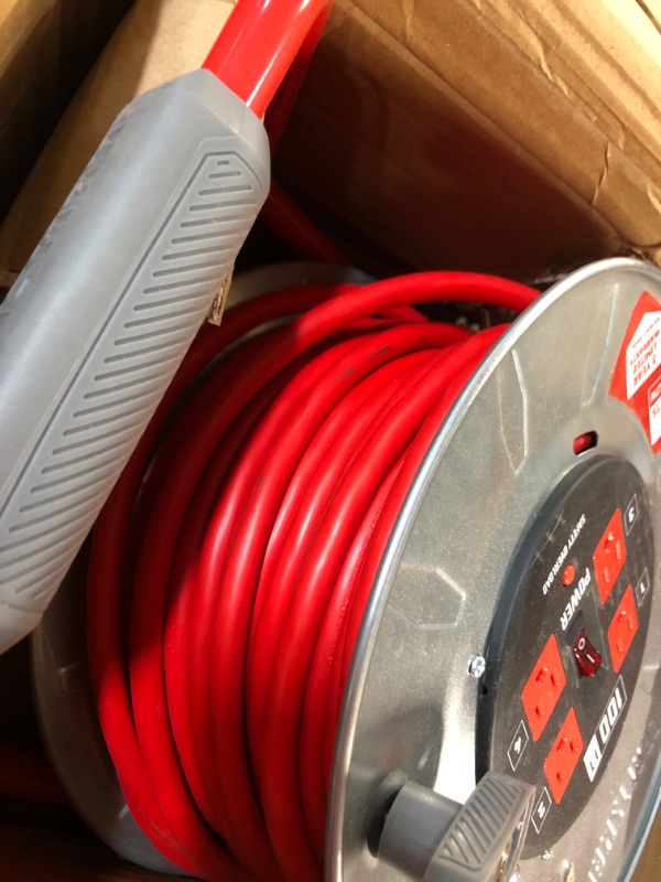 Photo 1 of CRAFTSMAN 100 Ft. Contractor Retractable Extension Cord Reel With 4 Outlets & Heavy Duty 12AWG SJTW Cable