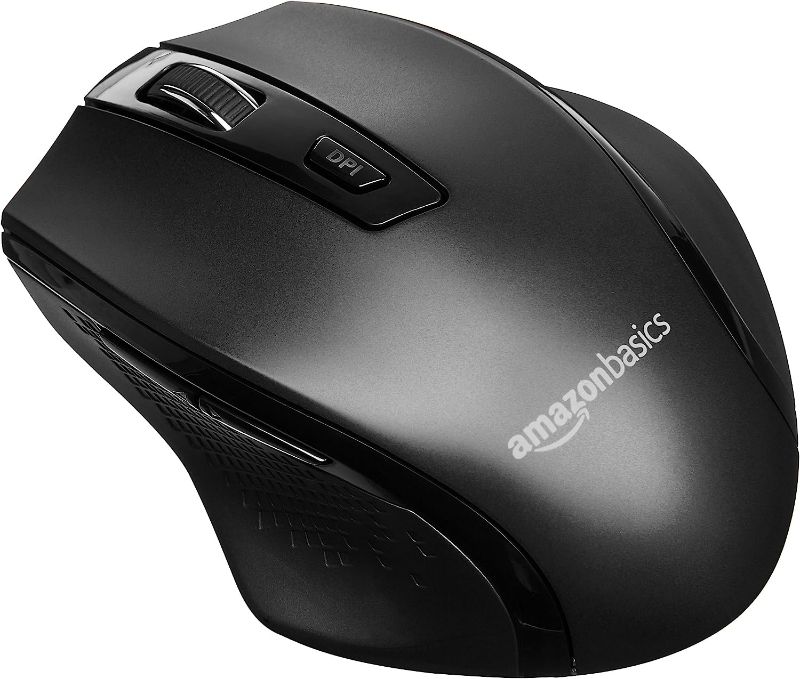 Photo 1 of Amazon Basics Ergonomic Wireless PC Mouse - DPI adjustable - Black Black Mouse