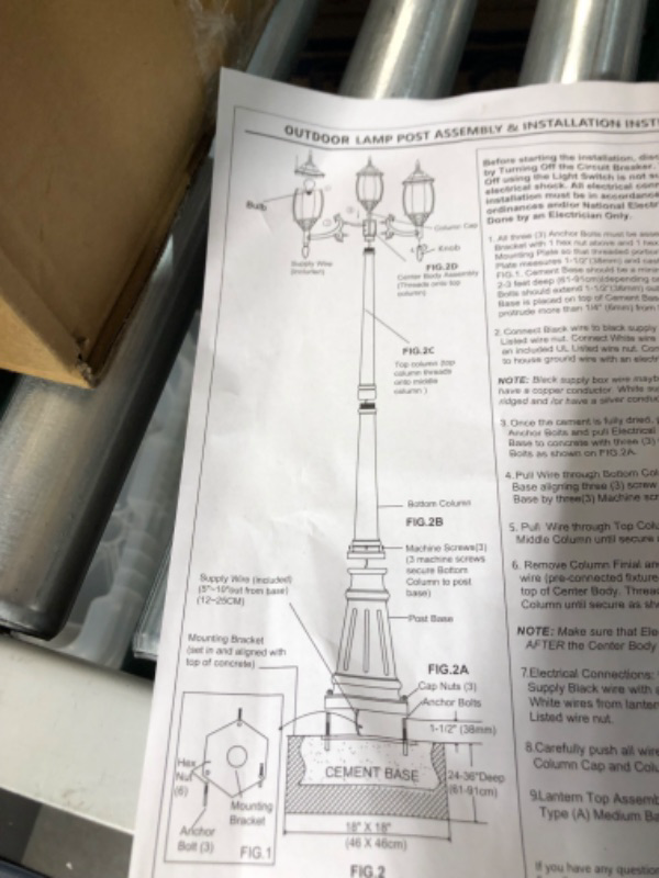 Photo 3 of **SEE NOTES**
PARTPHONER Outdoor Lamp Post Light 3-Head, Classic Black Light Pole with Clear Glass Panels, E26 Base Maximum 100W (3 LED Bulbs Included), Waterproof Street Light for Backyard, Garden, Driveway