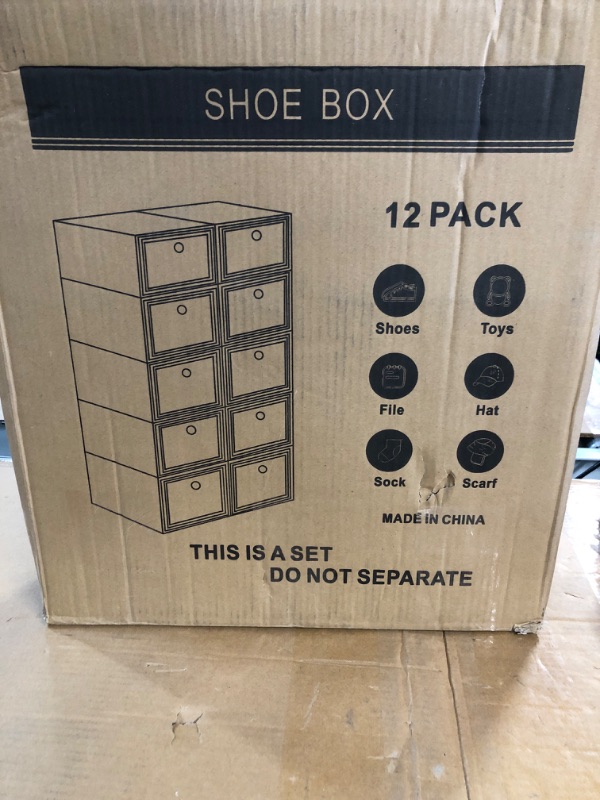 Photo 3 of **SEE NOTES**
12 Pack Shoe Storage Box, Clear Plastic Stackable Shoe Organizer for Closet, Space Saving Foldable Shoe Sneaker Containers Bins Holders