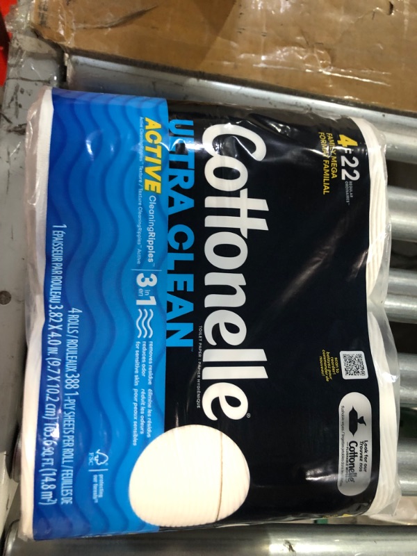 Photo 2 of Cottonelle Ultra Clean Toilet Paper with Active CleaningRipples Texture, Strong Bath Tissue, 32 Family Mega Rolls (32 Family Mega Rolls = 176 Regular Rolls) (8 Packs of 4), 388 Sheets per Roll