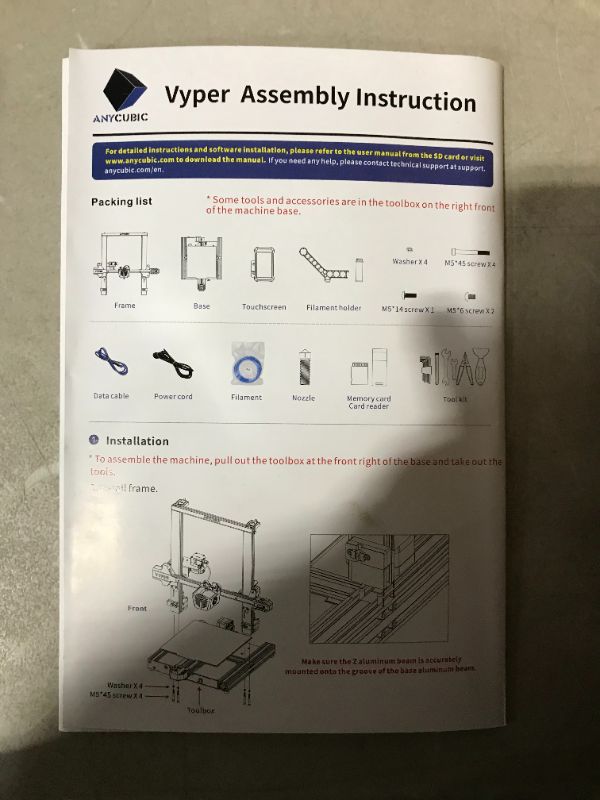 Photo 2 of ***UNTESTED - MISSING PARTS - SEE NOTES***
ANYCUBIC Vyper 3D Printer, Auto Leveling 9.6" x 9.6" x 10.2" Printing Size