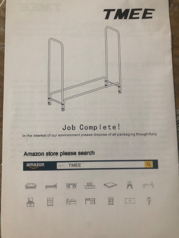 Photo 1 of TMEE 4ft Firewood Rack Outdoor Heavy Duty Log Rack Firewood Storage