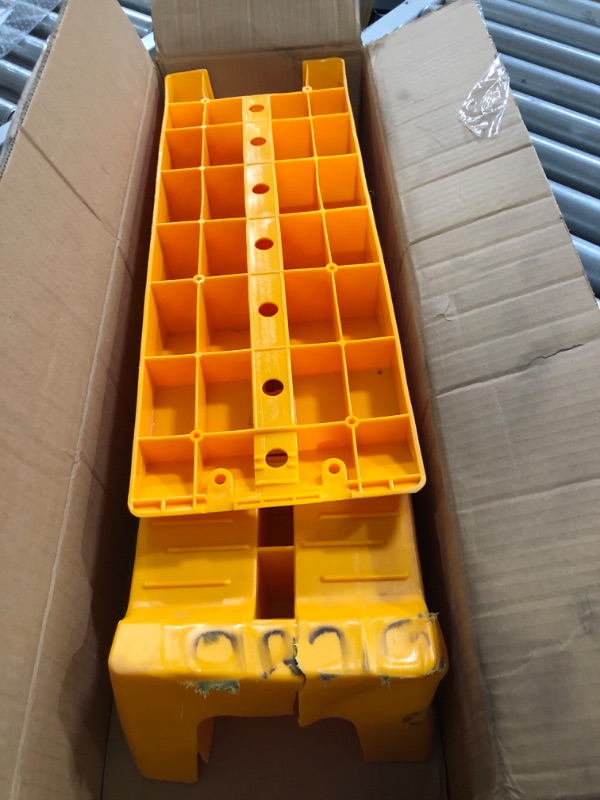 Photo 2 of OxGord RV Leveling Ramps - Camper or Trailer Leveler/Wheel Chocks for Stabilizing Uneven Ground and Parking - Set of 2 Blocks, Yellow