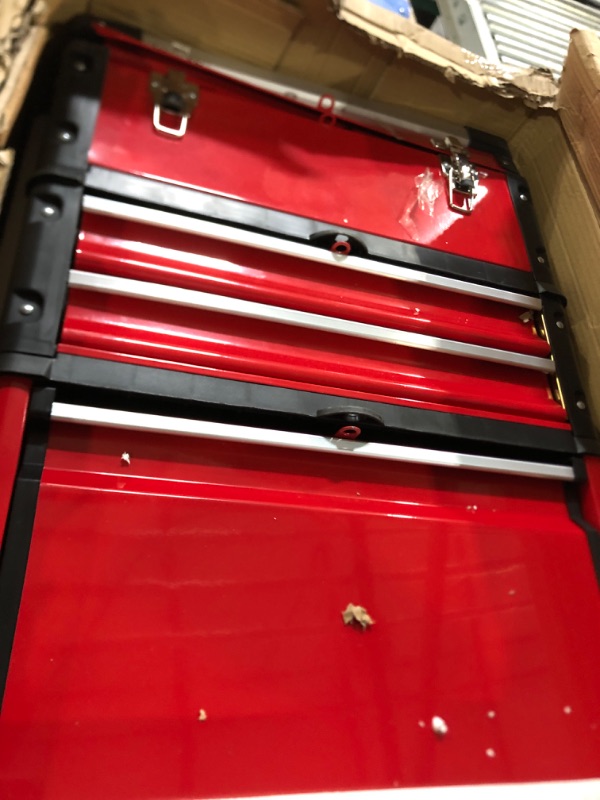 Photo 2 of BIG RED TRJF-C305ABD Torin Garage Workshop Organizer: Portable Steel and Plastic Stackable Rolling Upright Trolley Tool Box with 3 Drawers, Red