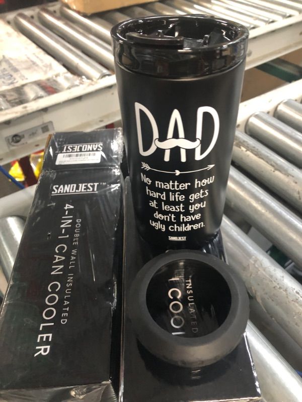 Photo 4 of (2x) SANDJEST 4-in-1 Dad Tumbler Gifts for Dad from Daughter Son - 12oz Funny Ugly Children Dad Can Cooler Tumblers