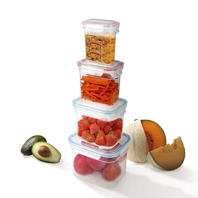 Photo 1 of LIHOOOOM Food Storage Containers with lids, 8-Piece Freezer Storage Containers Nesting Airtight Food Storage Boxes Meal Prep Plastic Containers for Kitchen Pantry 5L, Clear Container Multicolor Gasket A Multicolor-690ml/1600ml/3000ml/5000ml