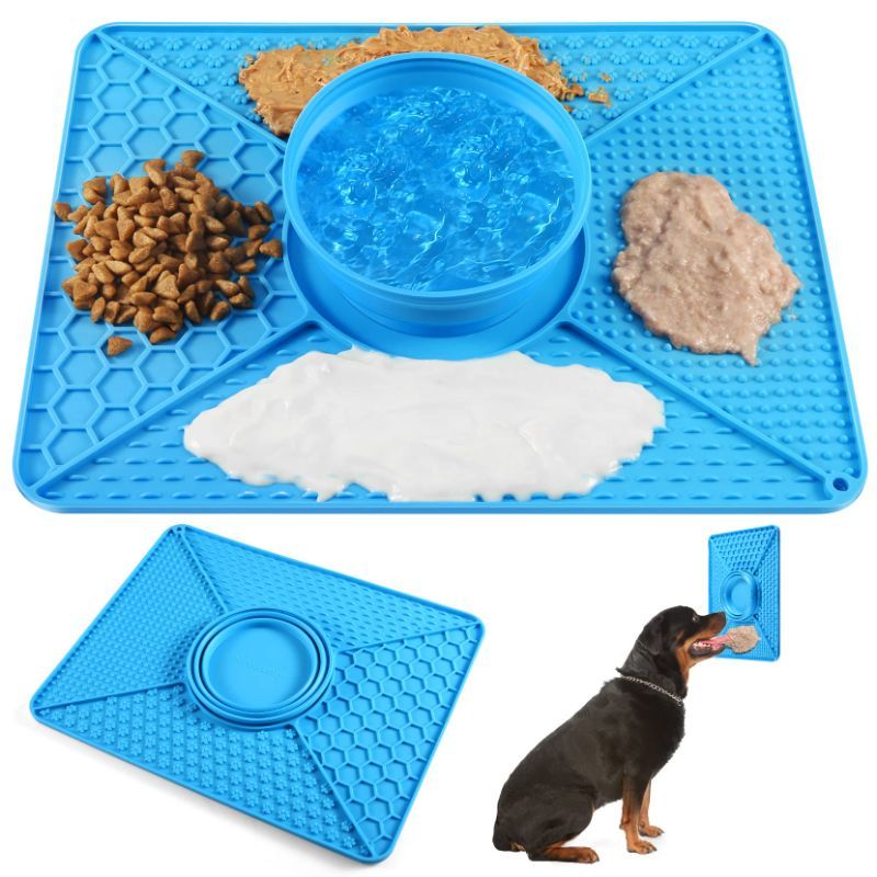 Photo 1 of (2x) Licking Mat for Dogs and Cats with Collapsible Cups, Premium Lick Mats with Suction Cups for Dog Anxiety Relief and Boredom Reducer, Dog Treat Mat, Perfect for Bathing, Grooming and Training
