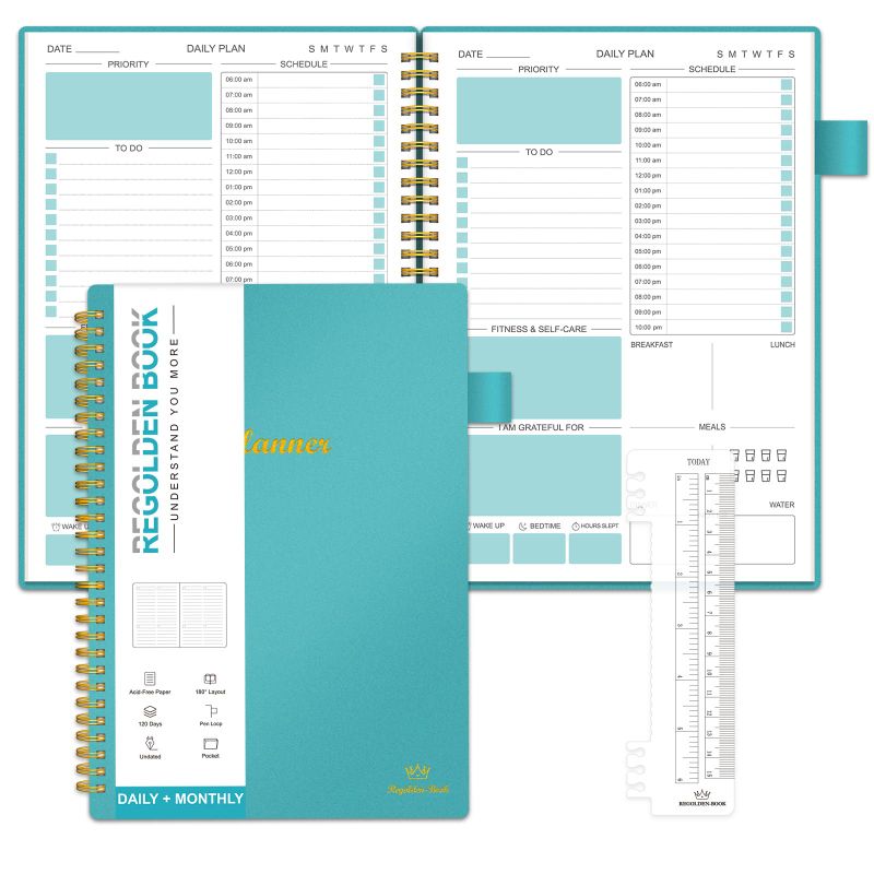 Photo 1 of (2x) Daily Weekly Planner Undated, Daily Schedule Planner To Do List Notebook, Monthly Yearly Planner Academic Planner Productivity Journal and Agenda Organizers for Man & Women, Twin-Wire Binding, Flexible Cover, Pocket, Pen Loop,4 Monthly 120 Days (7" x