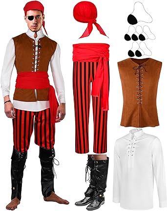 Photo 1 of 12 Pcs Halloween Pirate Costume Adult Medium