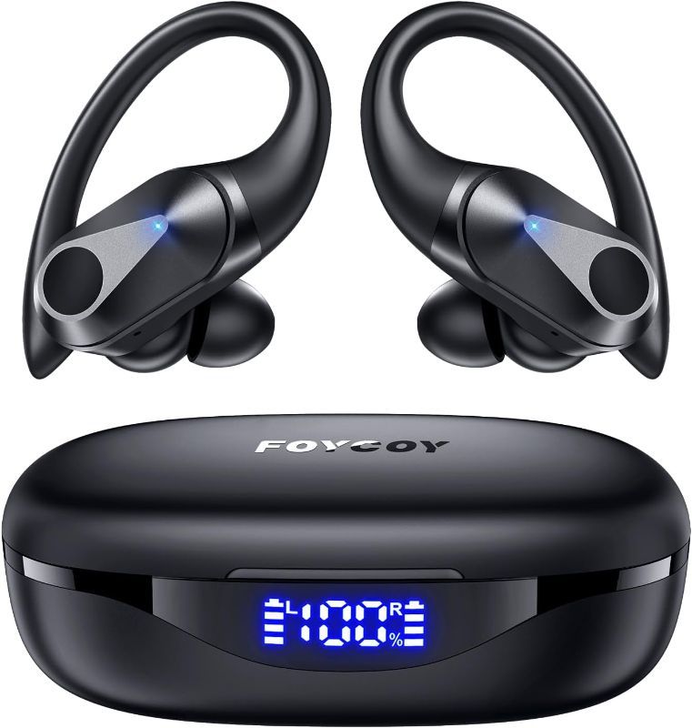 Photo 1 of Limited-time deal: Bluetooth Headphones Wireless Earbuds 90Hrs Playtime Ear Buds IPX7 Waterproof Sports Earphones with Wireless Charging Case & Over-ear Earhooks LED Power Display Stereo Bass Headset for Workout Black 