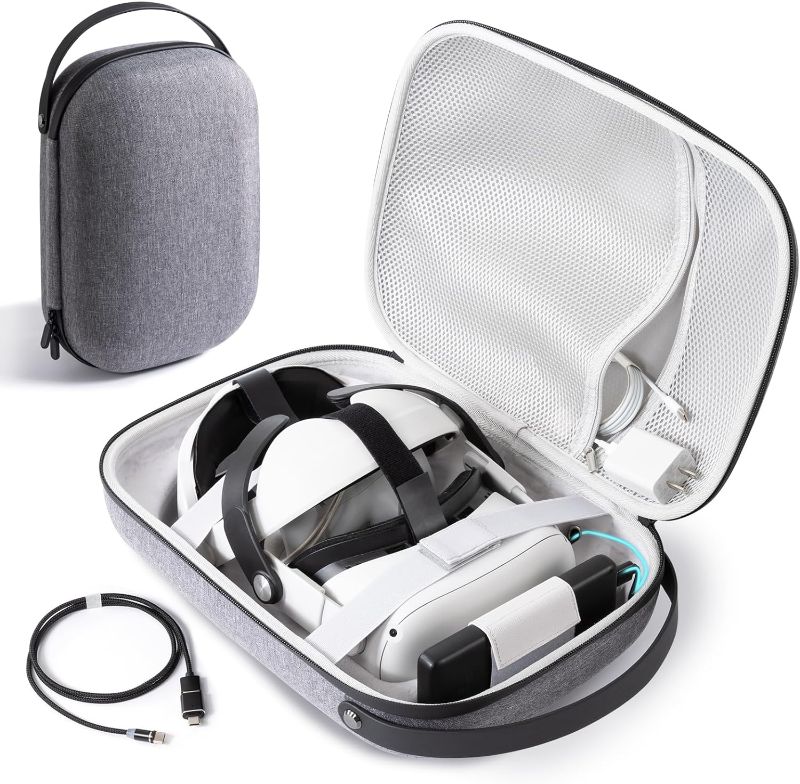 Photo 1 of CoBak Hard Carrying Case for Meta Oculus Quest 2 - Magnetic Charging, Multiple Compartments for Basic/Elite Version VR Headset, Controllers and Accessories - Travel with Power and Protection 