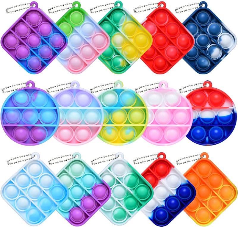 Photo 1 of 15PCS Mini Pop Fidget Toys Pack Push Bubble Pop Keychain Toy, Anxiety Stress Relief Simple Hand Toys, Silicone Squeeze Sensory Toys Home Decoration Gift for Kids Adults 2PACK