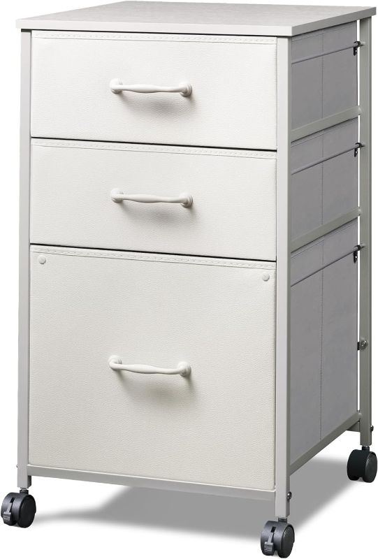 Photo 1 of DEVAISE Mobile File Cabinet, Rolling Printer Stand with 3 Drawers, Fabric Vertical Filing Cabinet fits A4 or Letter Size for Home Office, White 