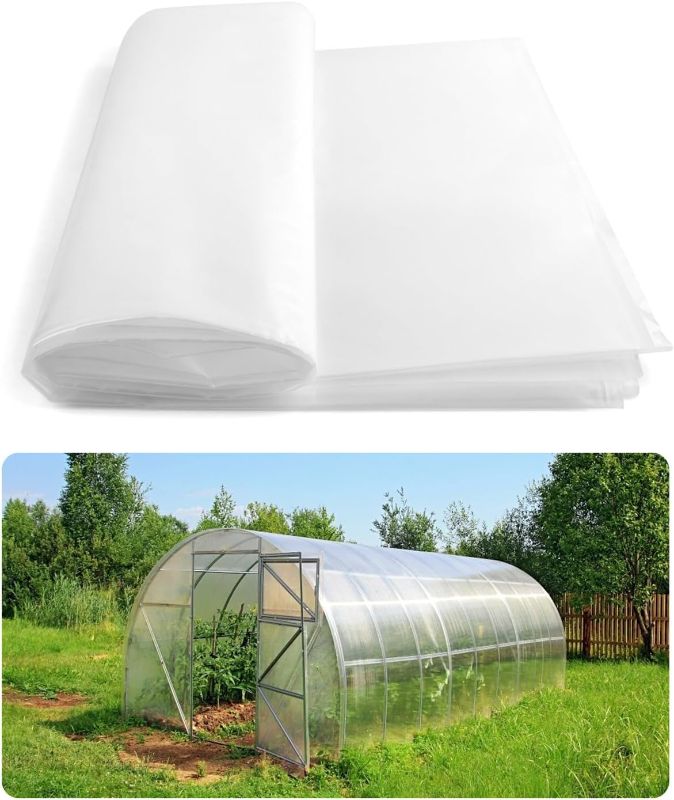 Photo 1 of  Clear Greenhouse Plastic Sheeting, 6 Mil Thickness Polyethylene Greenhouse Film Hoop, UV Resistant Green House Film Sheeting Cover Plant Cover Sheeting for Farms, Agriculture, Garden
