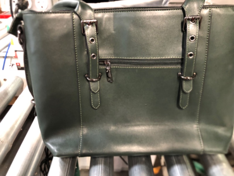 Photo 3 of MOSISO PU Leather Laptop Tote Bag for Women (15-16 inch), Midnight Green 16 inch *Midnight Green*