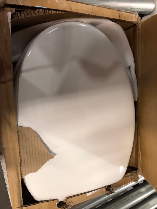 Photo 2 of **HAS CRACK ON THE SEAT** MAYFAIR 1844CP 000 Toilet Seat with Chrome Hinges will Never Come Loose, ELONGATE , White 1 Pack