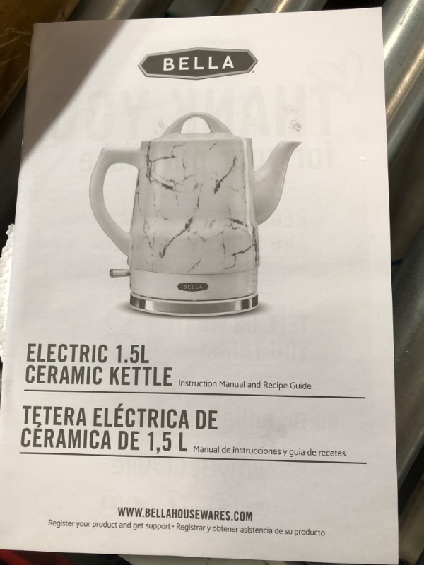 Photo 2 of **parts only**BELLA 1.5 Liter Electric Ceramic Tea Kettle with Boil Dry Protection and Detachable Swivel Base