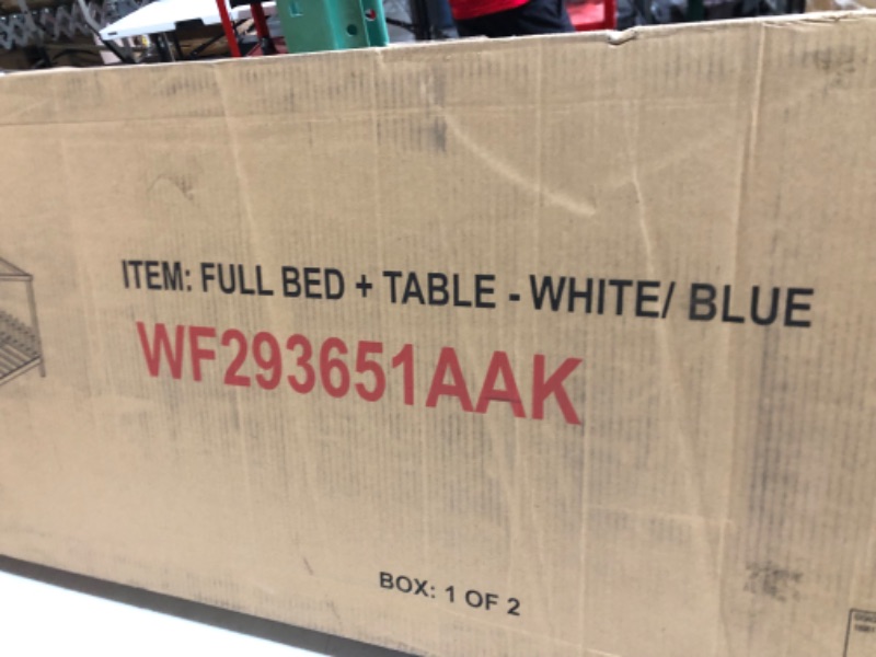 Photo 4 of ***NONFUNCTIONAL - MISSING HALF OF THE PARTS - CANNOT BE ASSEMBLED - FOR PARTS ONLY - SEE NOTES***
Full Bed + Table - White/Blue - WF293651AAK