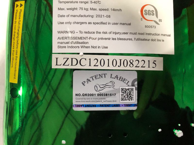 Photo 7 of ***LIGHTS UP WHEN PLUGGED IN - UNABLE TO TEST FURTHER***
HOVERSTAR All-New HS2.0 Hoverboard All-Terrain Two-Wheel Green