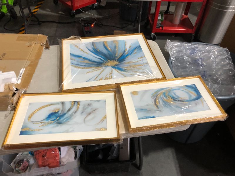 Photo 6 of ***PLEXIGLASS DAMAGED - SEE PICTURES***
Blue Flowers and Abstract Canvas Wall Art 20x56inches