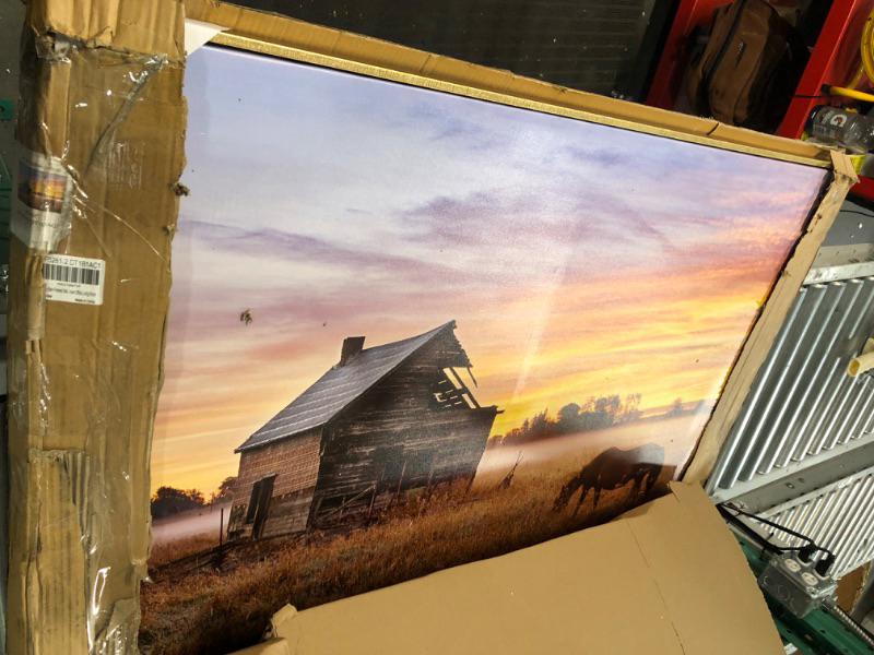 Photo 3 of Country Barn Framed Wall Art: Rustic Farmhouse Sunset Scene Canvas 