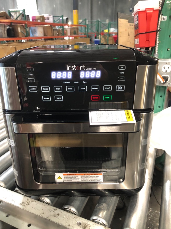 Photo 1 of **SEE NOTES/DAMAGED**
Instant Vortex Pro Air Fryer, 10 Quart, 9-in-1 Rotisserie and Convection Oven, From the Makers of Instant Pot with EvenCrisp Technology, App With Over 100 Recipes, 1500W, Stainless Steel 10QT Vortex Pro