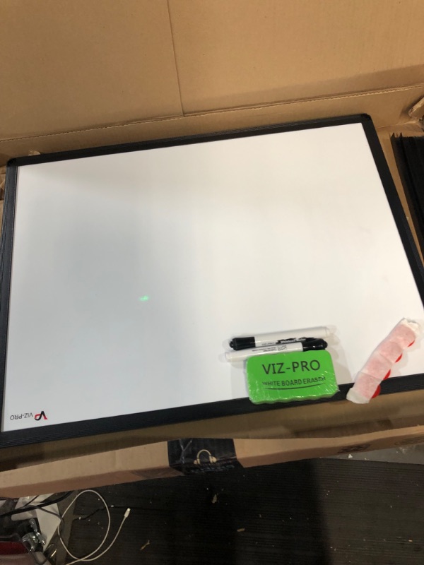 Photo 2 of VIZ-PRO Magnetic Whiteboard/Dry Erase Board with Black Aluminium Frame, 24 X 18 Inches, Includes 1 Eraser & 2 Markers & 4 Magnets Black 24 X 18 Inches