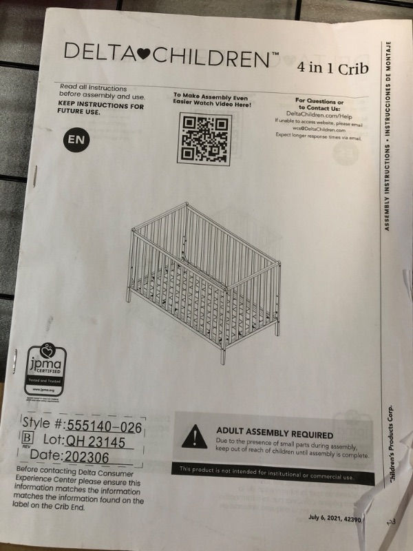 Photo 2 of Delta Children Heartland 4-in-1 Convertible Crib - Greenguard Gold Certified, Grey 4-in-1 Crib Grey