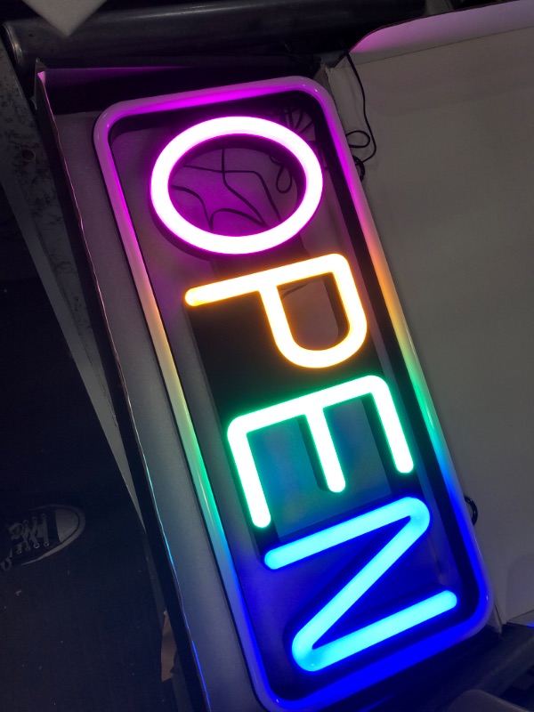 Photo 2 of ***BORDER DOES NOT TURN ON***Led Open Sign, 21×10 inch Neon Open Sign with Remote, Color Changing & Scrolling Modes