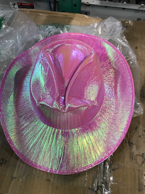 Photo 2 of *USED* LITTLE CRUSHED* Neon Sparkly Glitter Space Cowboy Hat Women 