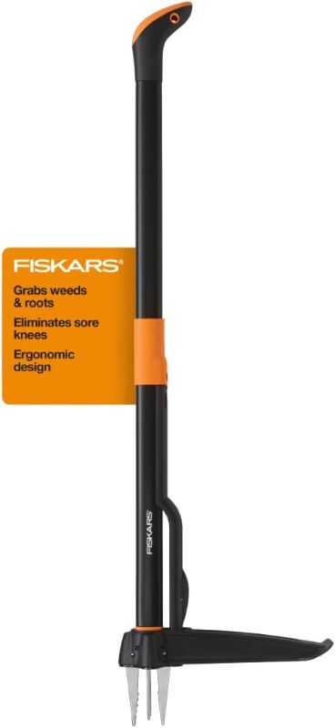 Photo 1 of (DIRTY) - Fiskars 4-Claw Stand Up Weeder - Gardening Hand Weeding Tool with 39" Ergonomic Handle - Black