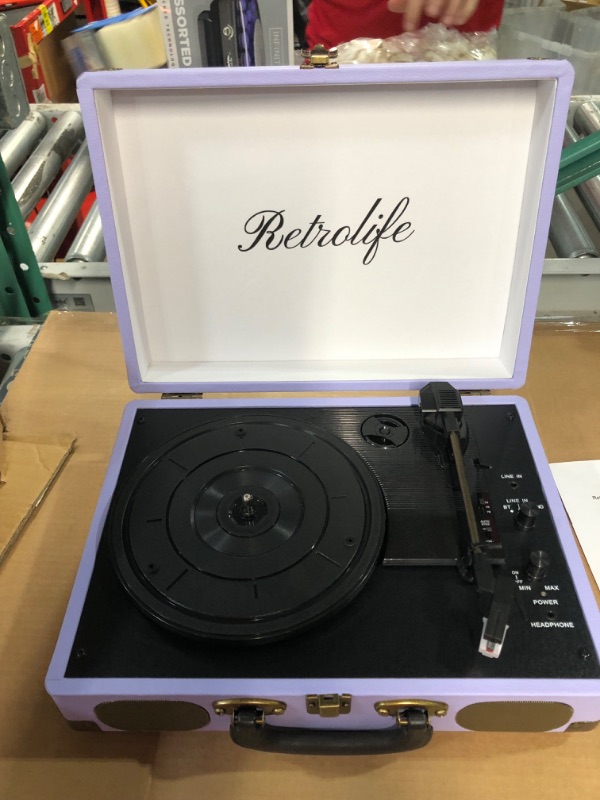 Photo 3 of (PARTS ONLY) Vinyl Record Player Bluetooth 3-Speed Turntable Vintage Record Player  Purple