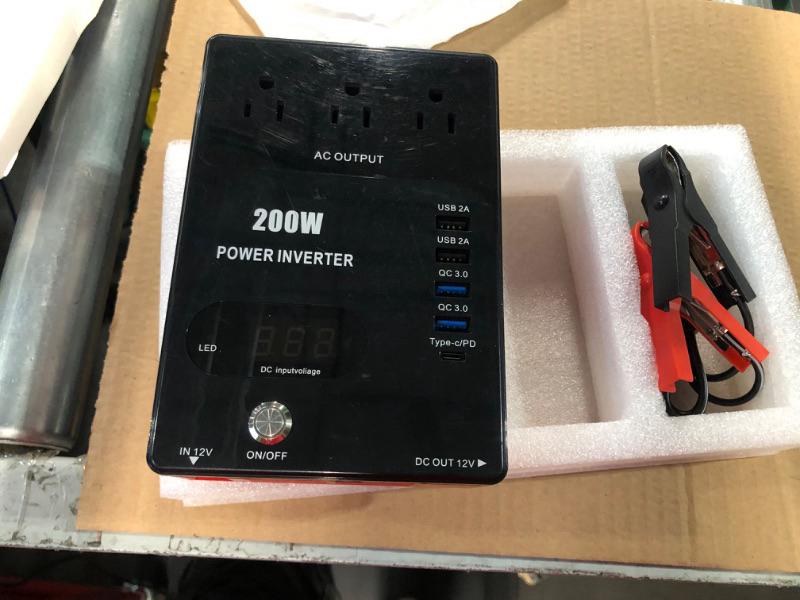 Photo 1 of 200 Watt Power Inverter w/USB A&C, 3 Home Plug in Outlets
