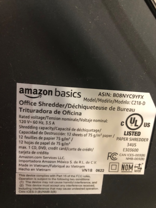 Photo 2 of Amazon Basics 12 Sheet Micro-Cut Paper,Credit Card and CD Shredder 