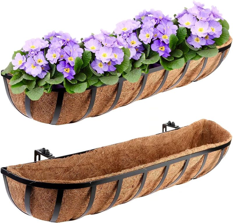 Photo 1 of **PACK OF 2** Harmiden  30“ Window Box Deck Railing Planter with Coco Liner for Outdoor 