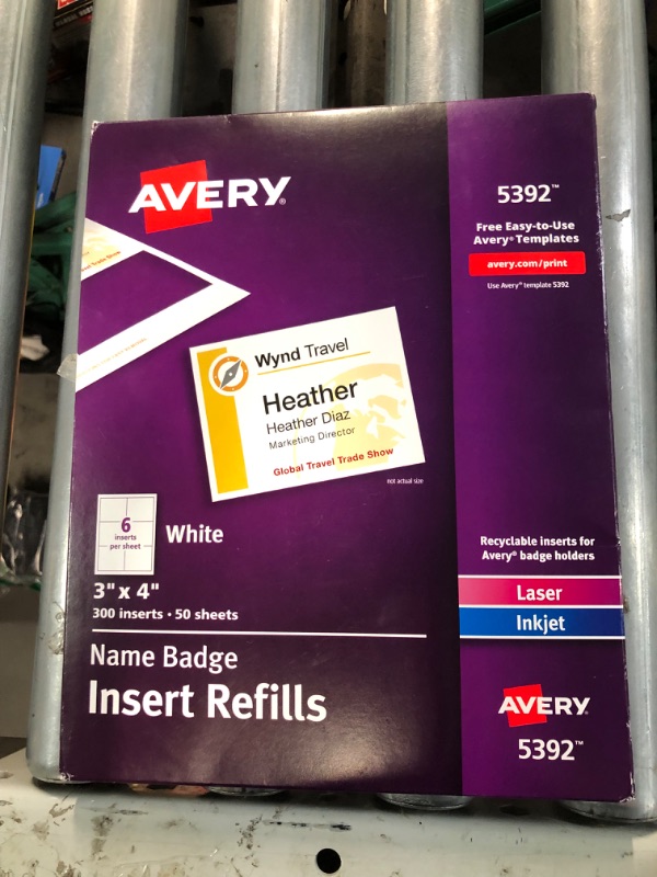 Photo 3 of Avery Name Badge Insert Refills, 3" x 4", 300 Inserts