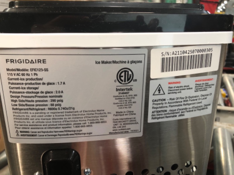 Photo 2 of Frigidaire Stainless-Steel 26-lb. Bullet-Shaped Ice Maker Blue