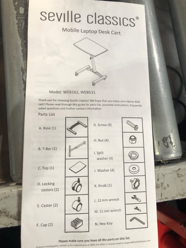 Photo 2 of **PARTS ONLY** Seville Classics Airlift Adjustable Mobile Laptop Cart w/Wheels, Flat (24") (New Model), Black